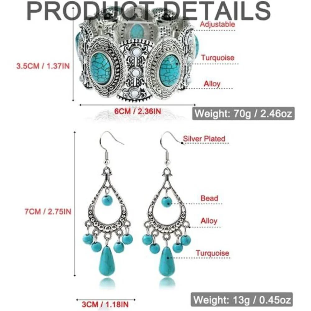 Bohemian Turquoise Necklace Set - Women's Cowgirl Chic Jewelry Set Turquoise